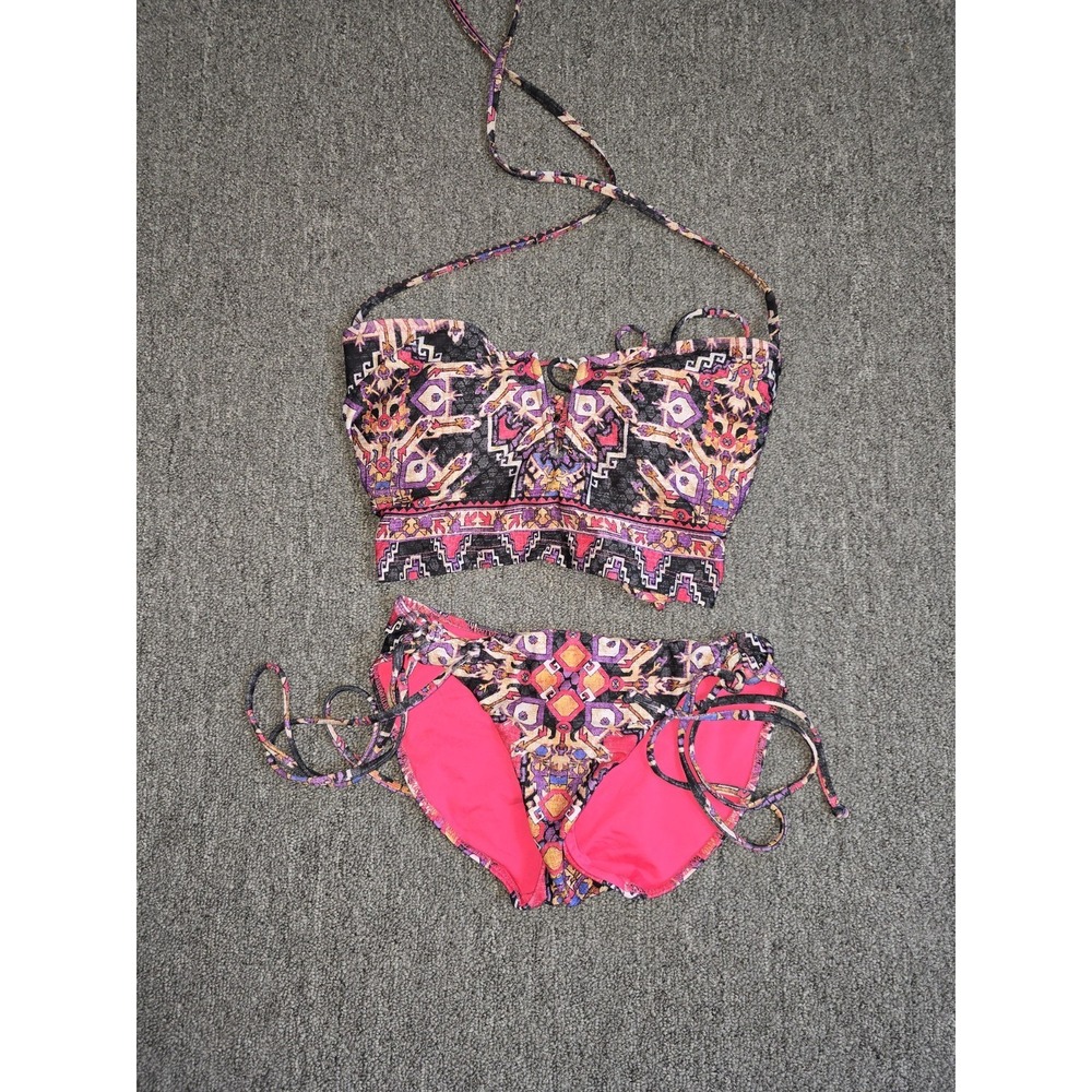 Becca Axtec Vibrant 2 Piece Swimsuit Stap Neck/back Size L TOP SIZE M BOTTOM